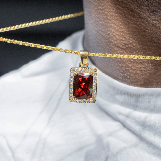 Mens Jewelry -  Gold Iced Out VVS Ruby Necklace | Appx. 14 Grams