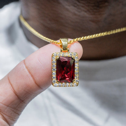 Mens Jewelry -  Gold Iced Out VVS Ruby Necklace | Appx. 14 Grams
