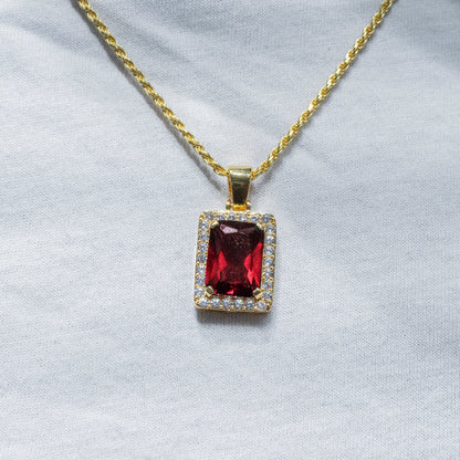 Mens Jewelry -  Gold Iced Out VVS Ruby Necklace | Appx. 14 Grams