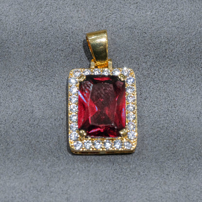 Mens Jewelry -  Gold Iced Out VVS Ruby Necklace | Appx. 14 Grams