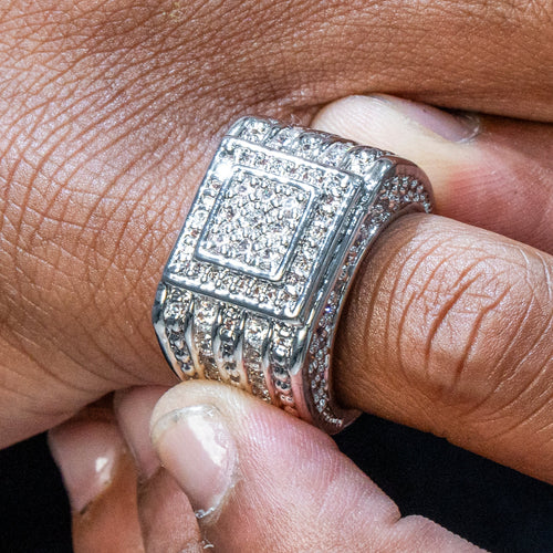 Mens Jewelry - 14K White Gold Iced Out VVS Pinky Ring | 18.1 Grams