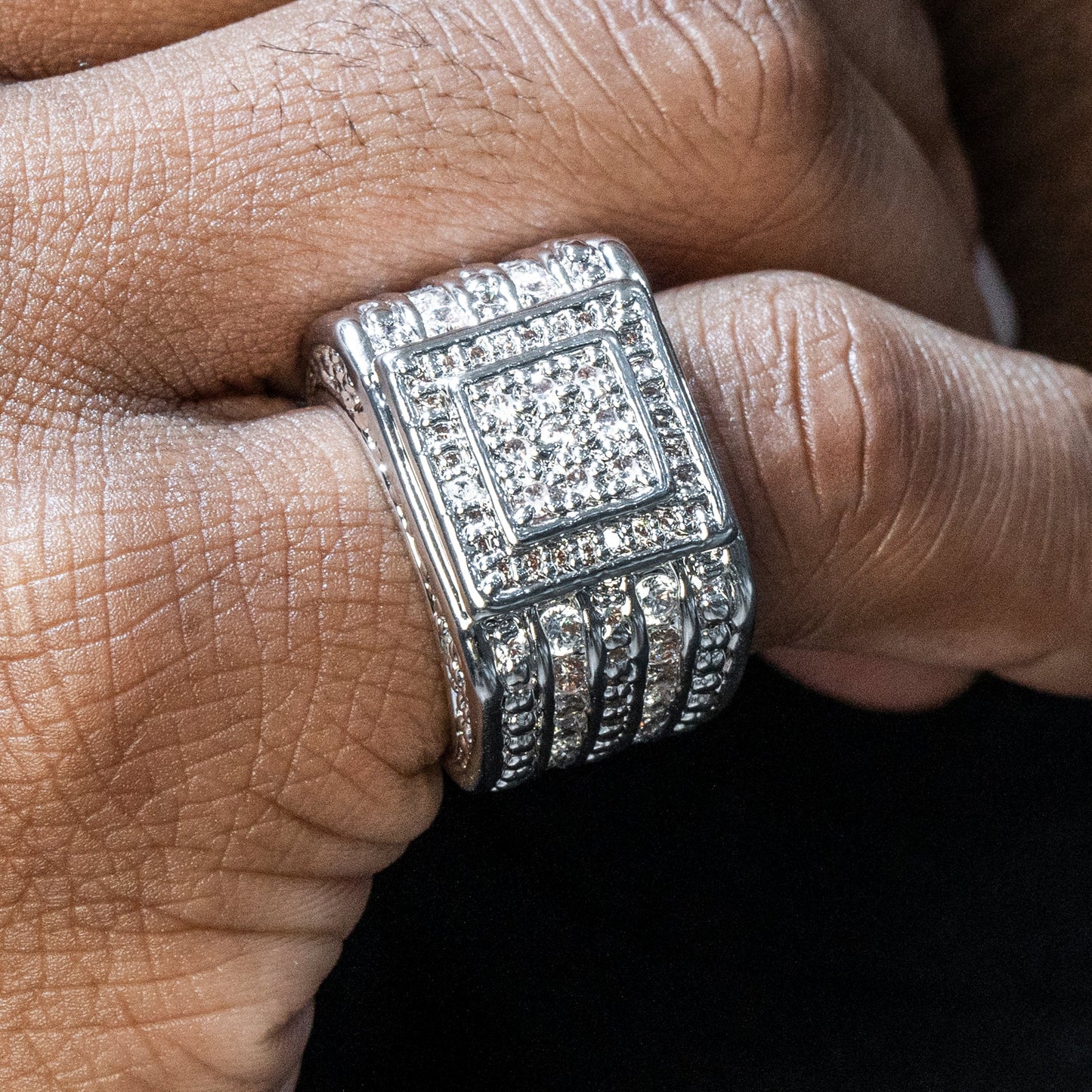 Mens Jewelry - 14K White Gold Iced Out VVS Pinky Ring | 18.1 Grams