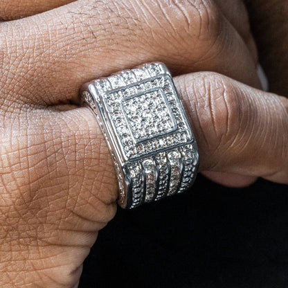 Mens Jewelry - 14K White Gold Iced Out VVS Pinky Ring | 18.1 Grams