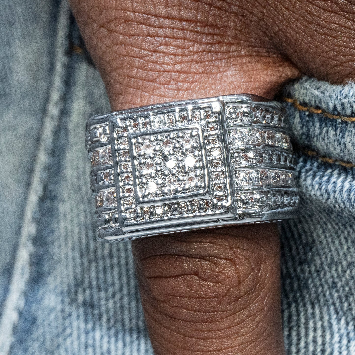 Mens Jewelry - 14K White Gold Iced Out VVS Pinky Ring | 18.1 Grams
