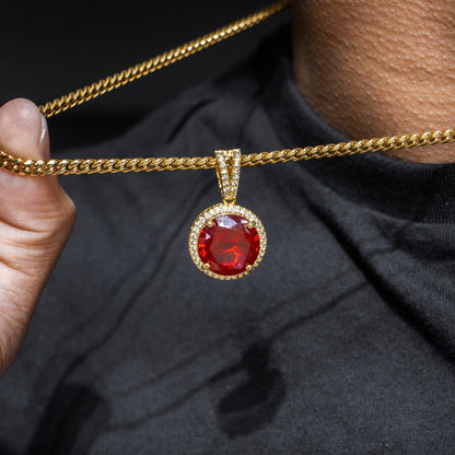 Mens Jewelry -  Gold Iced Out VVS Ruby Necklace | Appx. 15.4 Grams