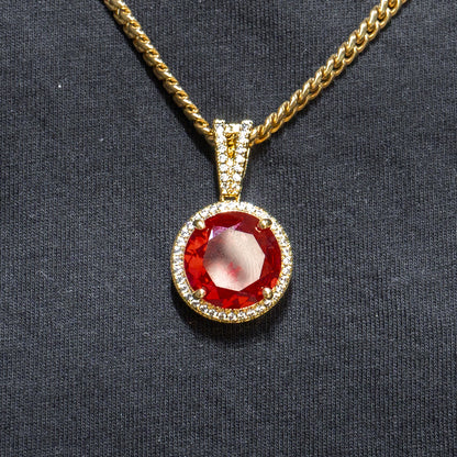 Mens Jewelry -  Gold Iced Out VVS Ruby Necklace | Appx. 15.4 Grams