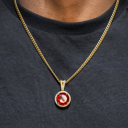 Mens Jewelry -  Gold Iced Out VVS Ruby Necklace | Appx. 15.4 Grams