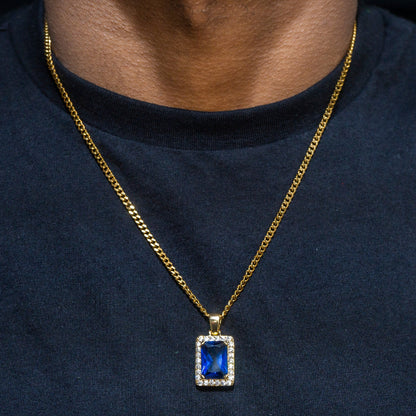 Mens Jewelry -  Gold Iced Out VVS Sapphire Necklace | Appx. 13.4 Grams