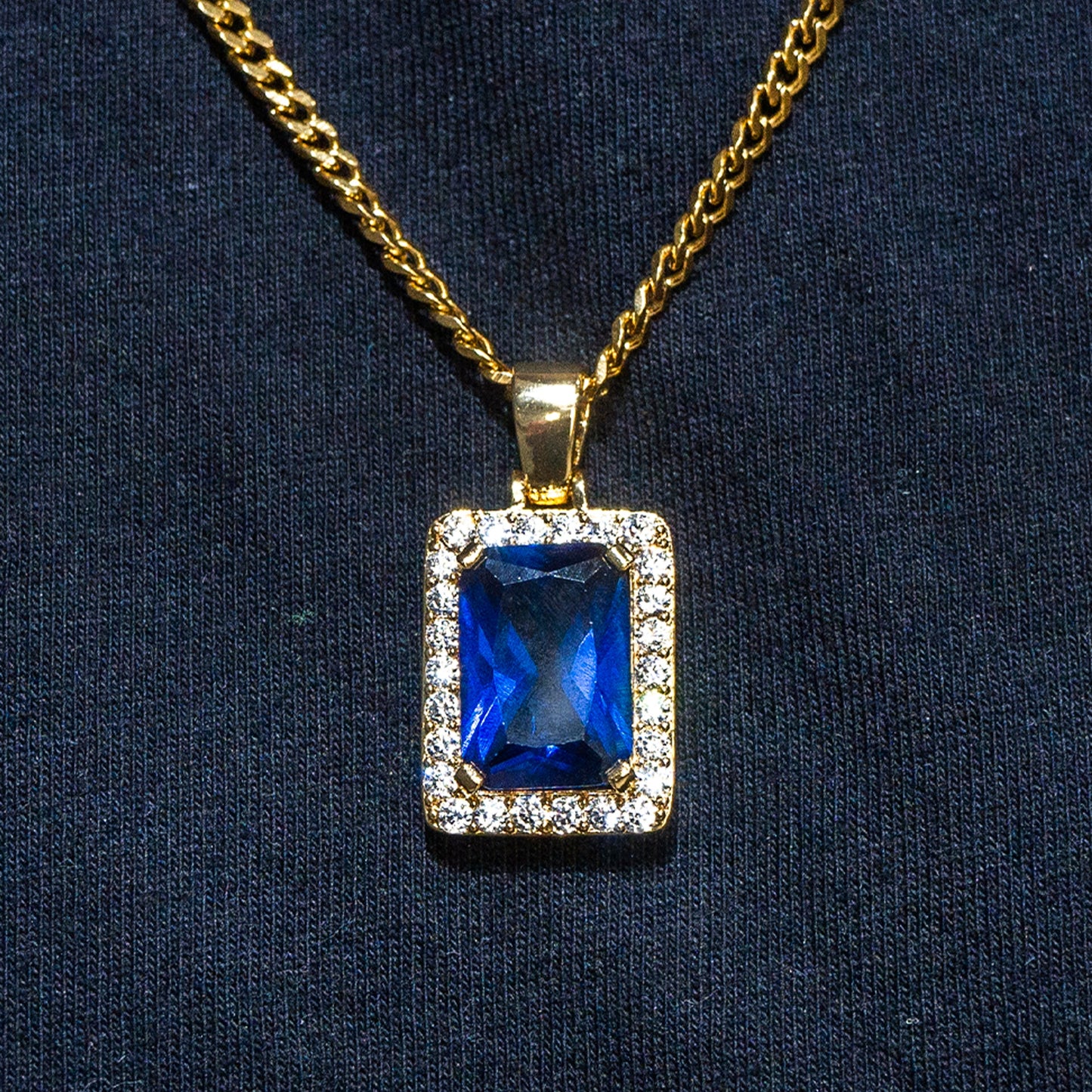 Mens Jewelry -  Gold Iced Out VVS Sapphire Necklace | Appx. 13.4 Grams