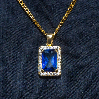 Mens Jewelry -  Gold Iced Out VVS Sapphire Necklace | Appx. 13.4 Grams