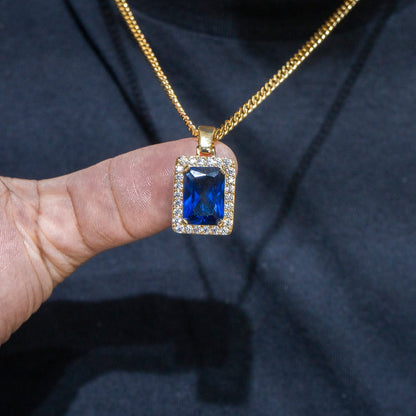 Mens Jewelry -  Gold Iced Out VVS Sapphire Necklace | Appx. 13.4 Grams