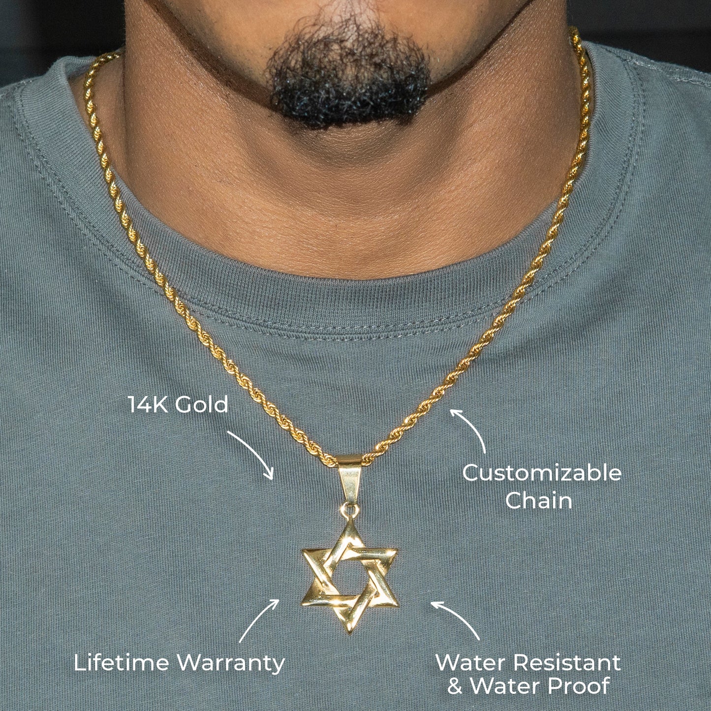 Mens Jewelry - 14K Gold Star of David Necklace | Appx. 5.5 Grams