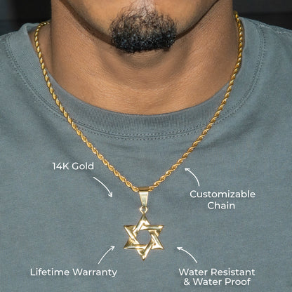 Mens Jewelry - 14K Gold Star of David Necklace | Appx. 5.5 Grams