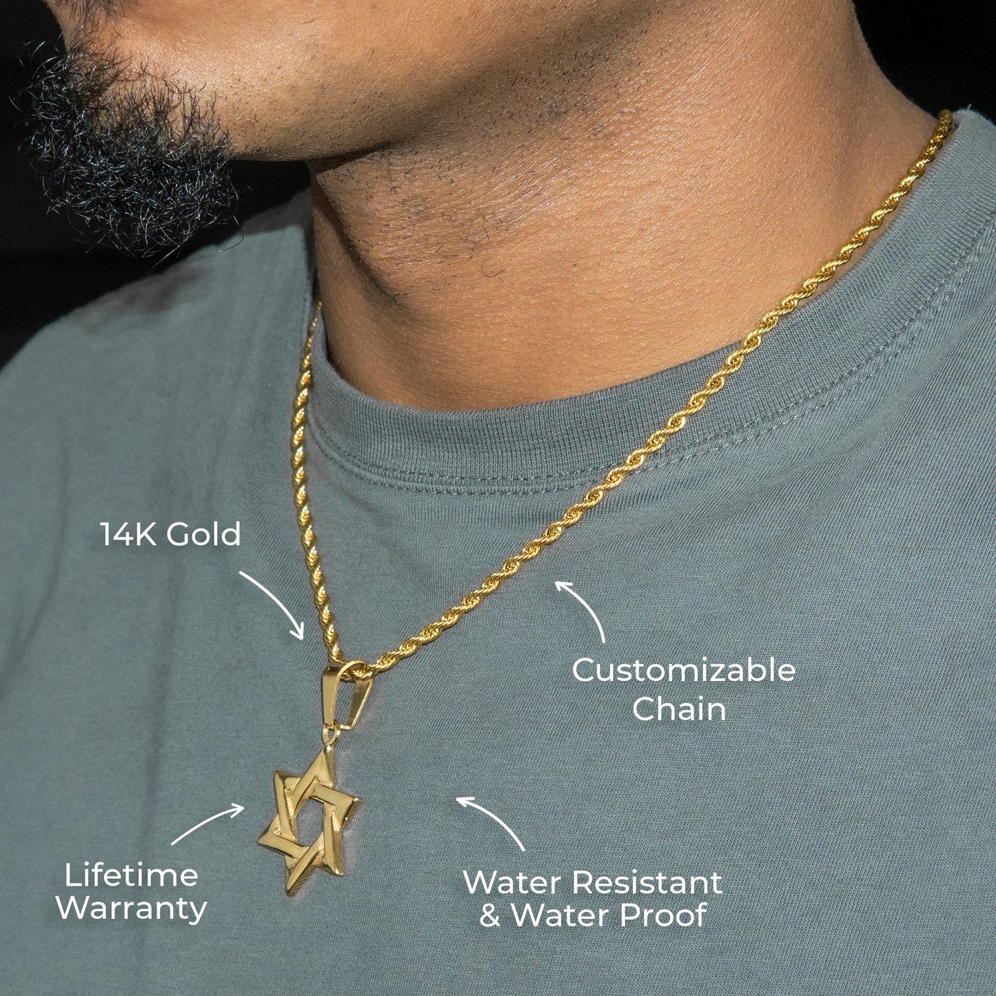 Mens Jewelry - 14K Gold Star of David Necklace | Appx. 5.5 Grams
