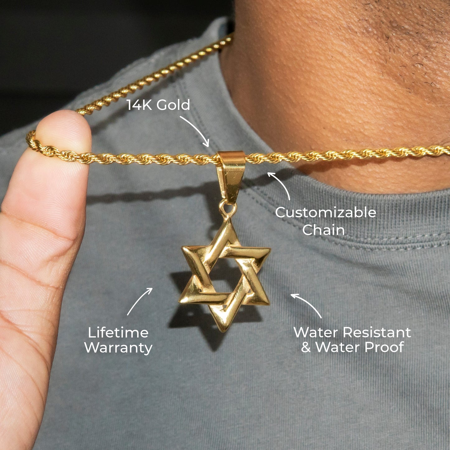 Mens Jewelry - 14K Gold Star of David Necklace | Appx. 5.5 Grams