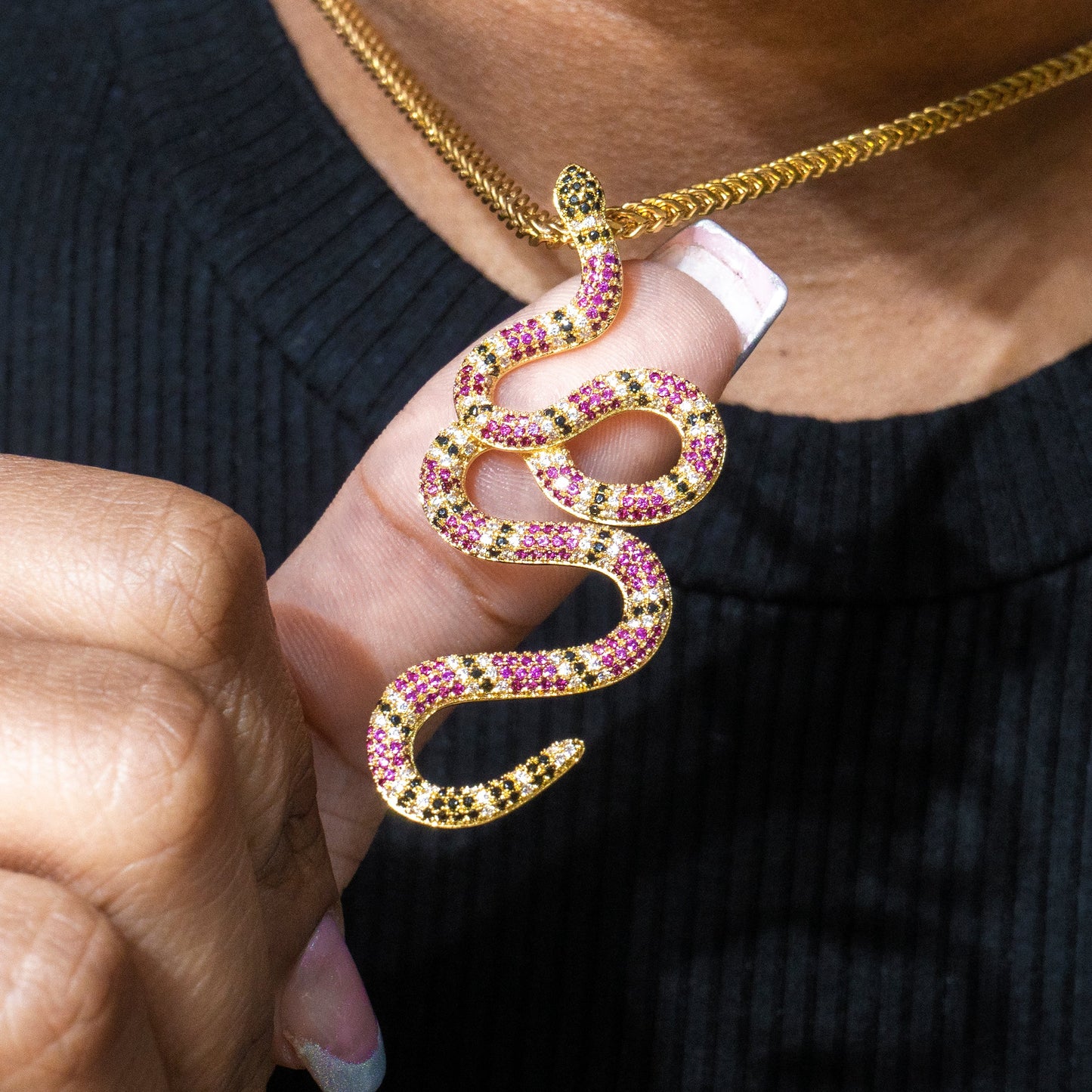 Mens Jewelry -  Gold Iced Out VVS Twisted Snake Necklace | Appx. 10 Grams