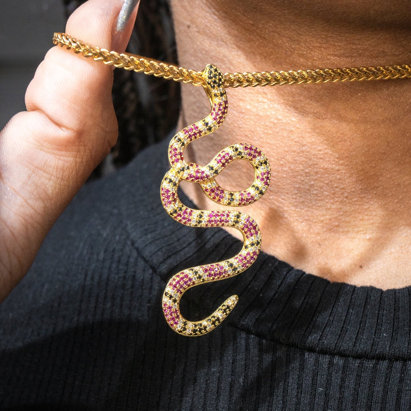 Mens Jewelry - 14K Gold Iced Out VVS Twisted Snake Pendant | 10 Grams
