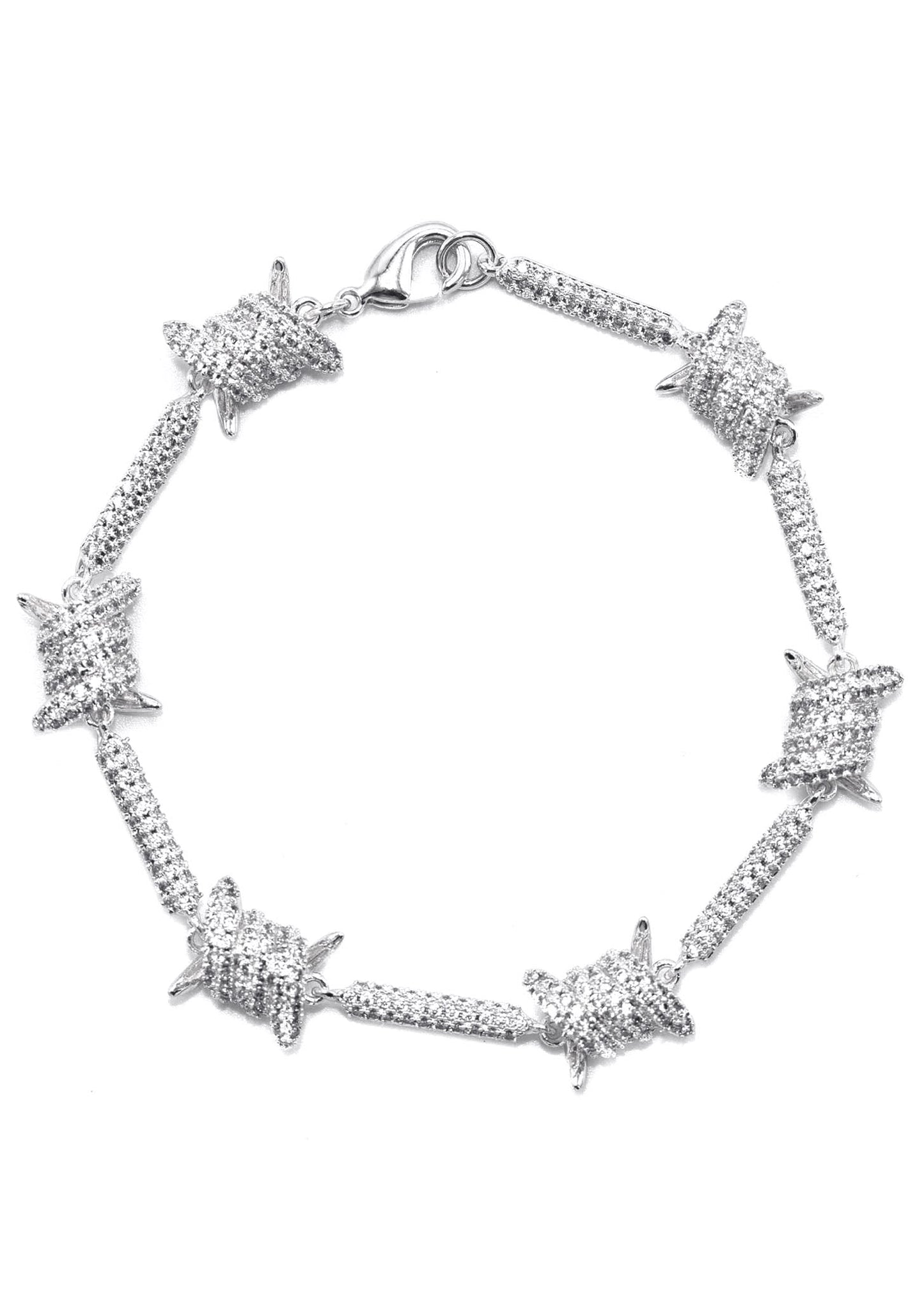 Gold Jewelry -  Mens 14K White Gold Iced Out VVS Barbed Wire Link Bracelet