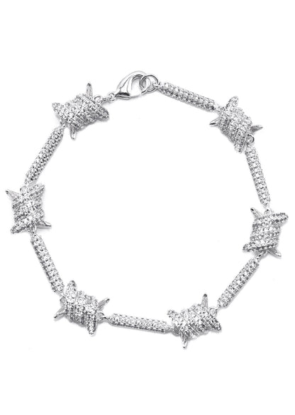 Gold Jewelry -  Mens 14K White Gold Iced Out VVS Barbed Wire Link Bracelet
