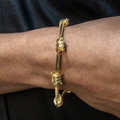 Gold Jewelry -  Mens 14K Gold Iced Out VVS Barbed Wire Link Bracelet
