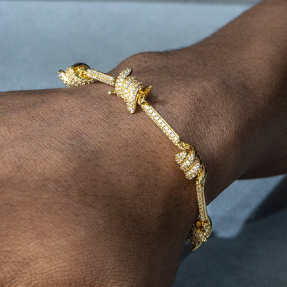 Gold Jewelry -  Mens 14K Gold Iced Out VVS Barbed Wire Link Bracelet