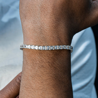 Gold Jewelry -  Mens 14K White Gold Asscher Cut Iced Out VVS Tennis Bracelet