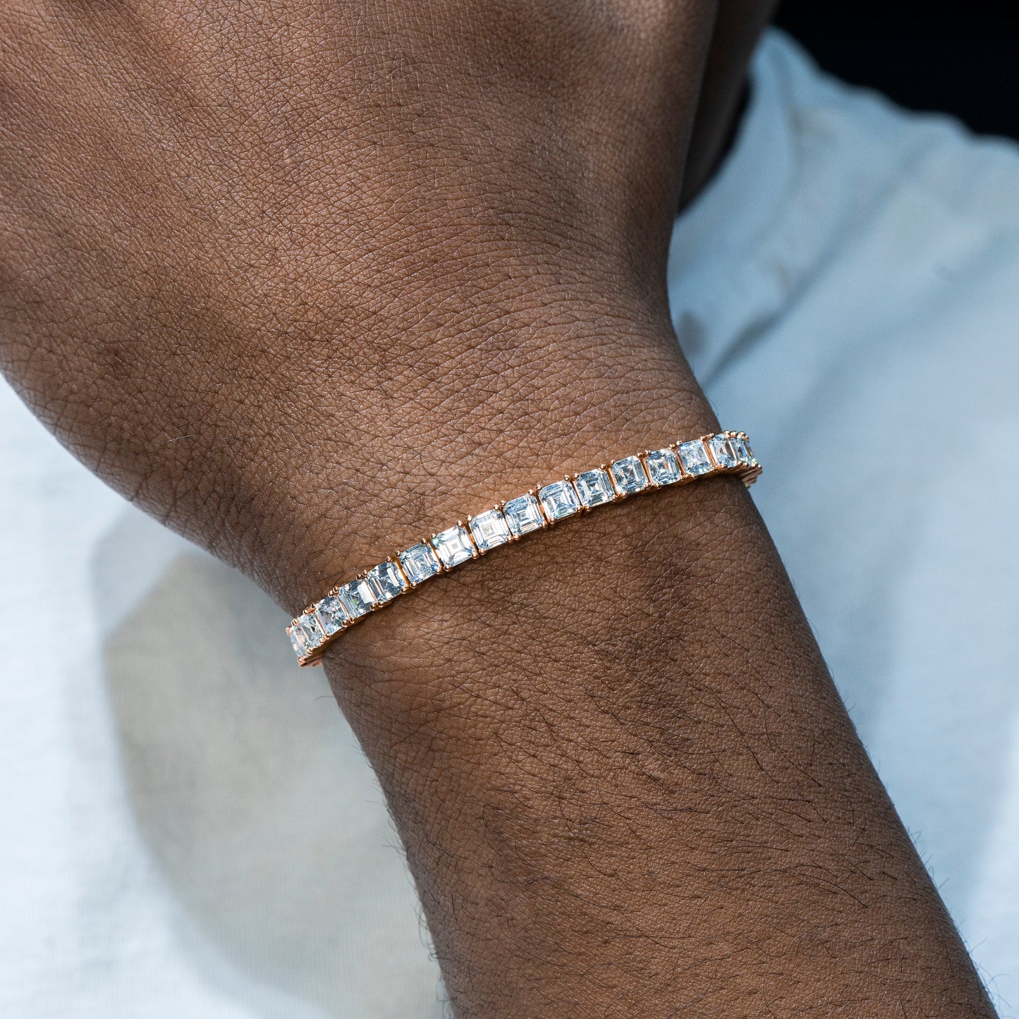 Gold Jewelry -  Mens Rose Gold Asscher Cut Iced Out VVS Tennis Chain