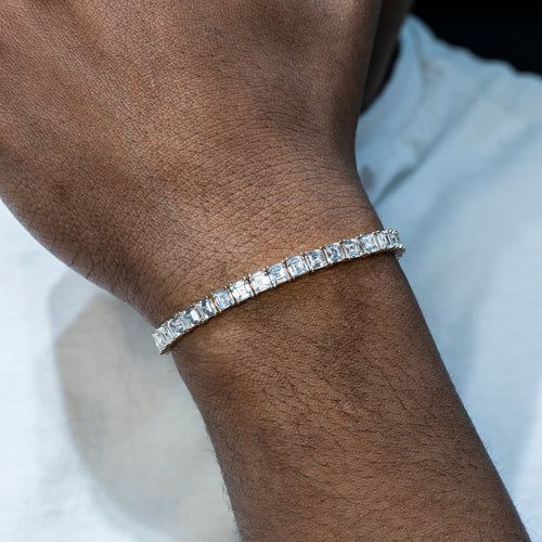 Gold Jewelry -  Mens 14K White Gold Asscher Cut Iced Out VVS Tennis Bracelet