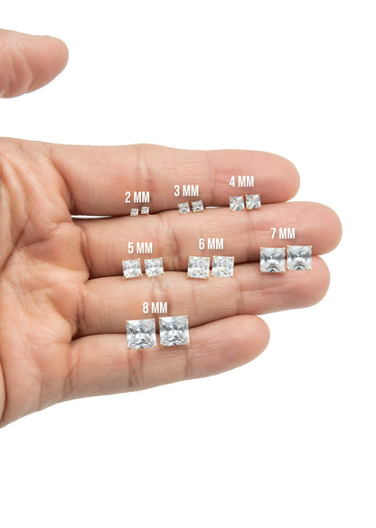 Mens Jewelry - Gold Push Backing Square Iced Out VVS Stud Earrings for Men