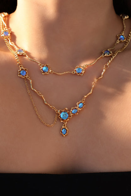 18K Real Gold Plated Deep Blue Moonstone Dangle Necklace
