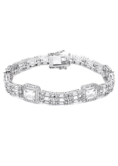 Gold Jewelry -  Mens 14K White Gold Iced Out VVS Baguette Tennis Bracelet