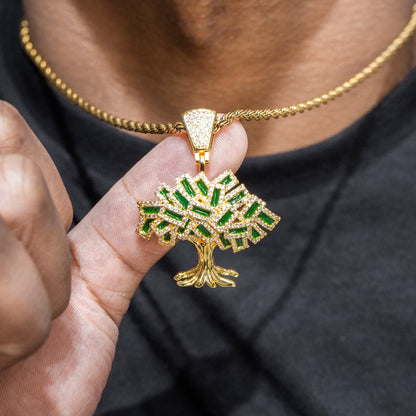 Mens Jewelry -  Gold Iced Out VVS Tree Necklace | Appx. 17 Grams