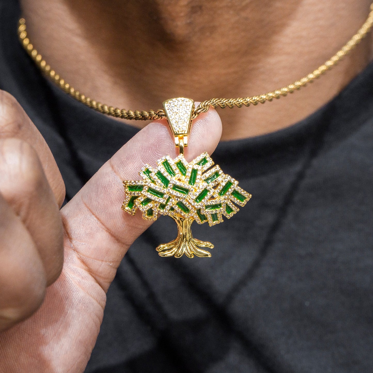 Mens Jewelry -  Gold Iced Out VVS Tree Pendant | 9 Grams