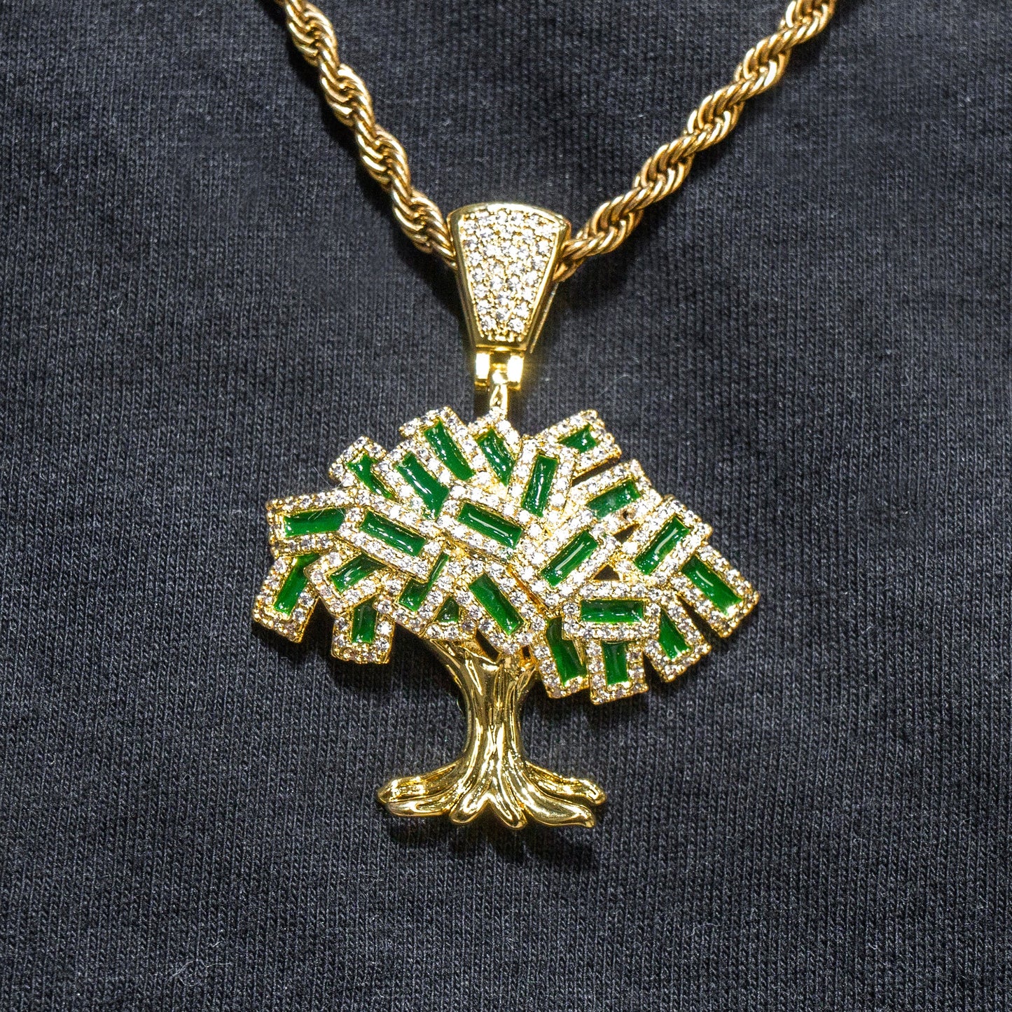 Mens Jewelry -  Gold Iced Out VVS Tree Necklace | Appx. 17 Grams