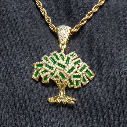Mens Jewelry -  Gold Iced Out VVS Tree Necklace | Appx. 17 Grams