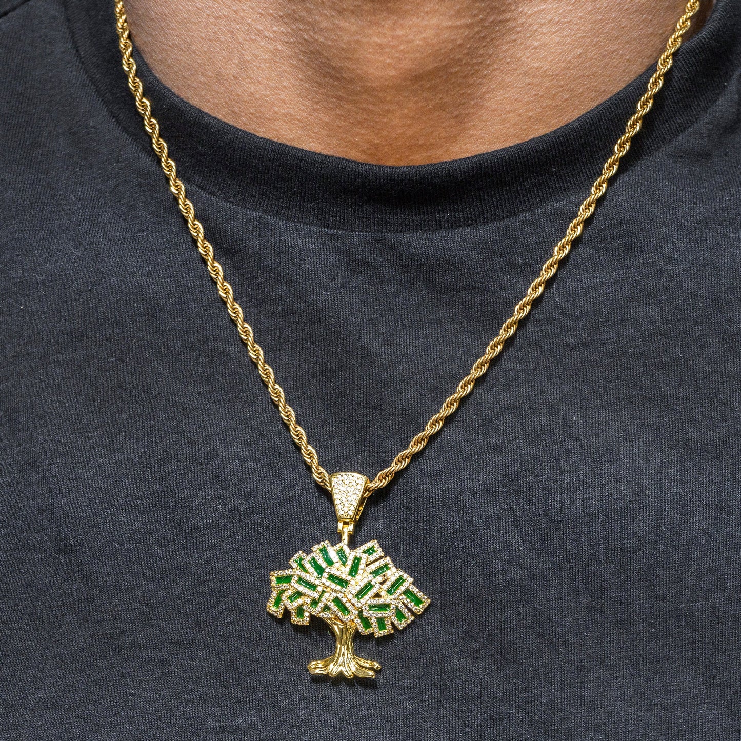 Mens Jewelry -  Gold Iced Out VVS Tree Pendant | 9 Grams