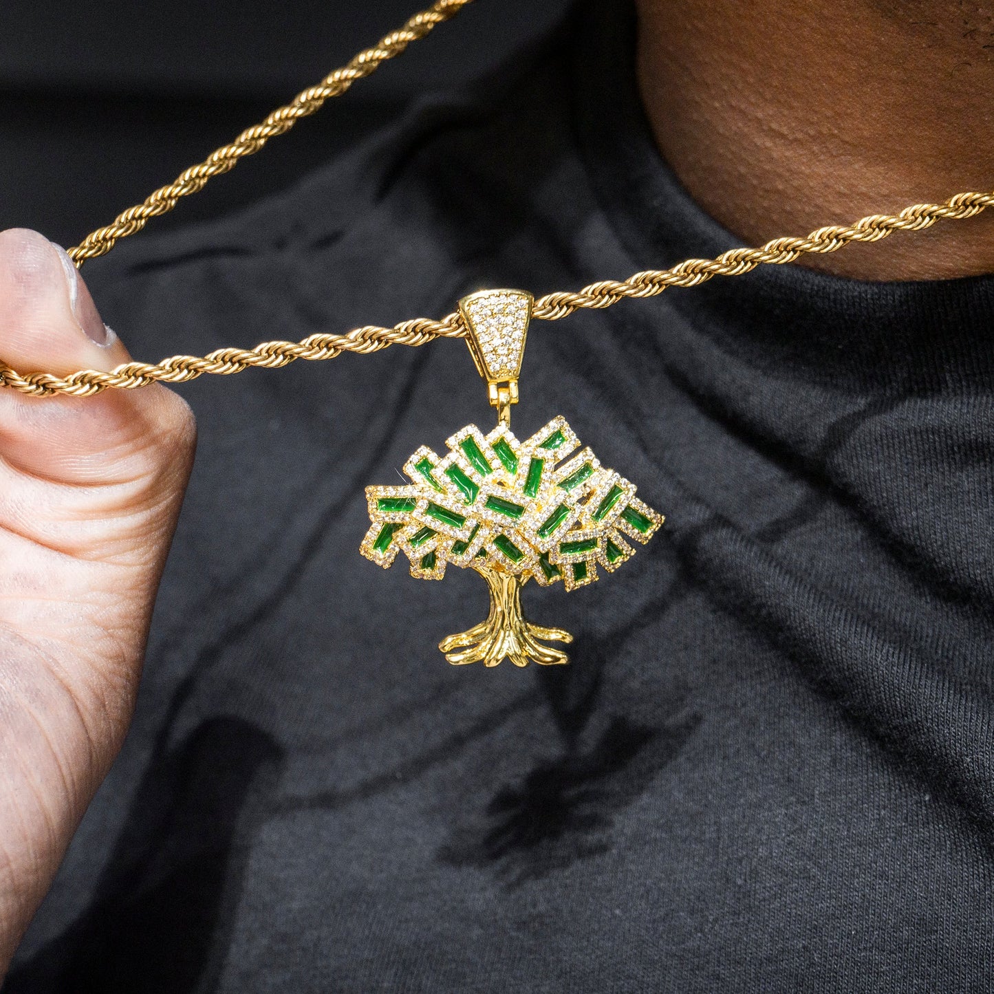 Mens Jewelry -  Gold Iced Out VVS Tree Pendant | 9 Grams