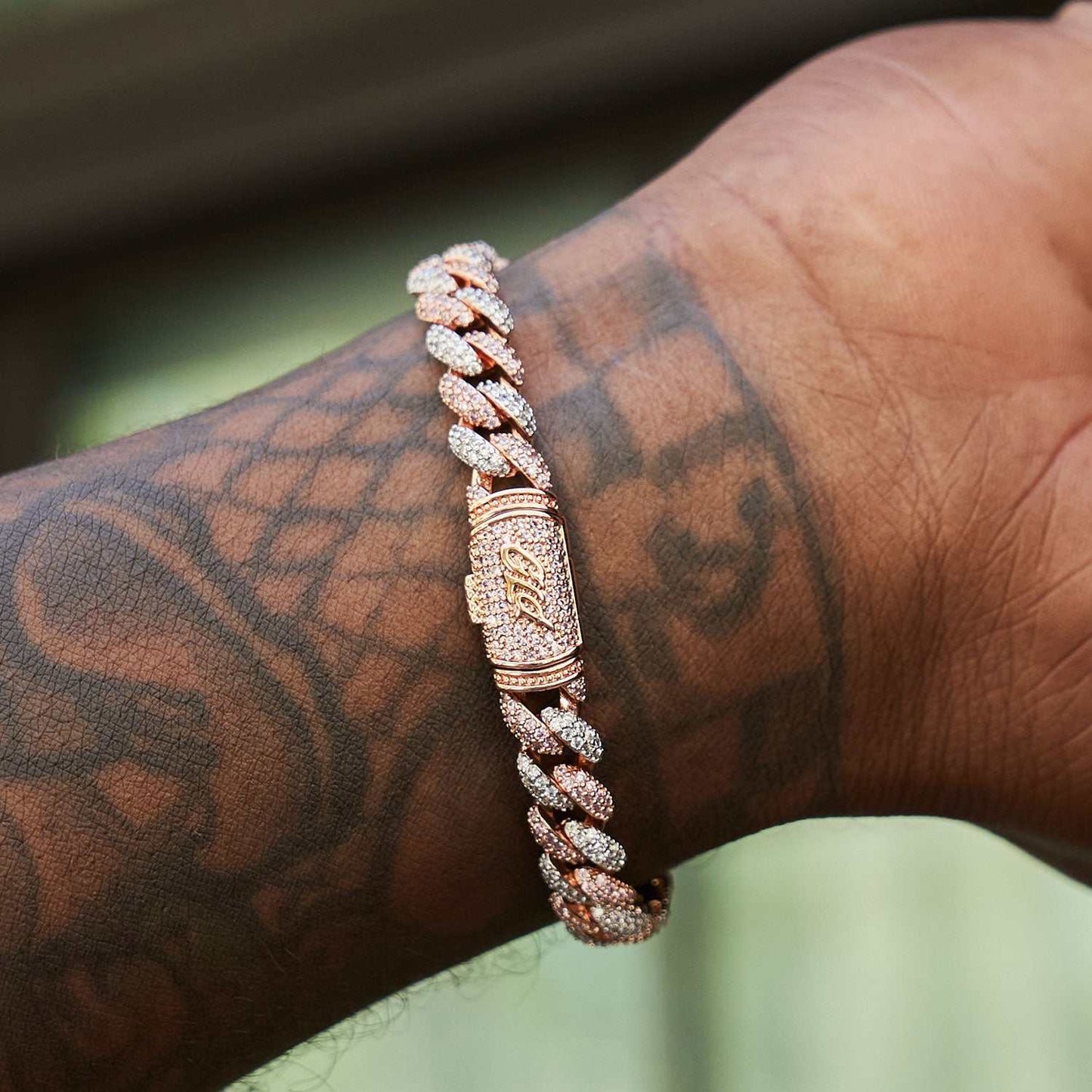 Diamond Cuban Bracelet in Rose/White Gold - 8.5mm