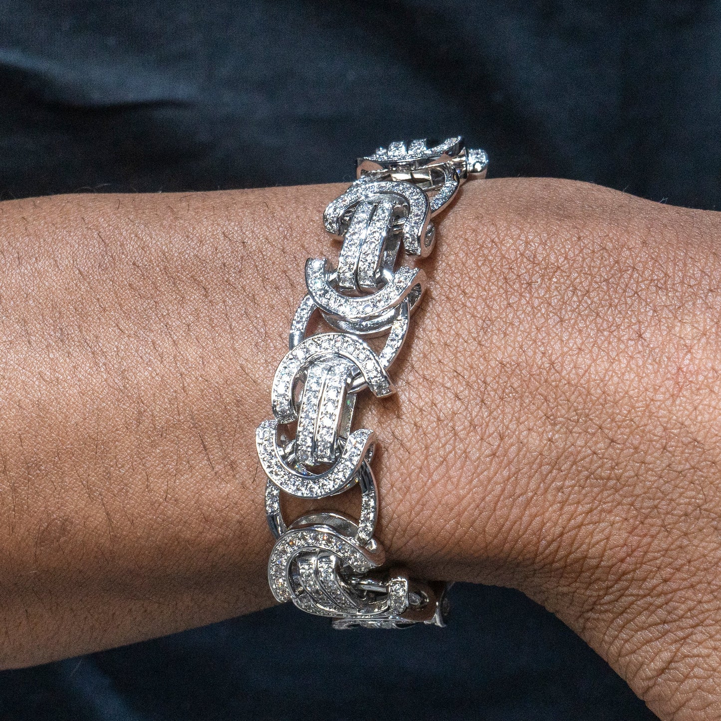 Gold Jewelry -  Mens 14K White Gold Iced Out VVS Flat Byzantine Bracelet