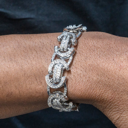 Gold Jewelry -  Mens 14K White Gold Iced Out VVS Flat Byzantine Bracelet