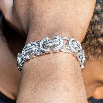 Gold Jewelry -  Mens 14K White Gold Iced Out VVS Flat Byzantine Bracelet