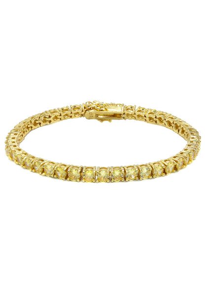 Gold Jewelry -  Mens 14K Gold Yellow Iced Out VVS Canary Tennis Bracelet
