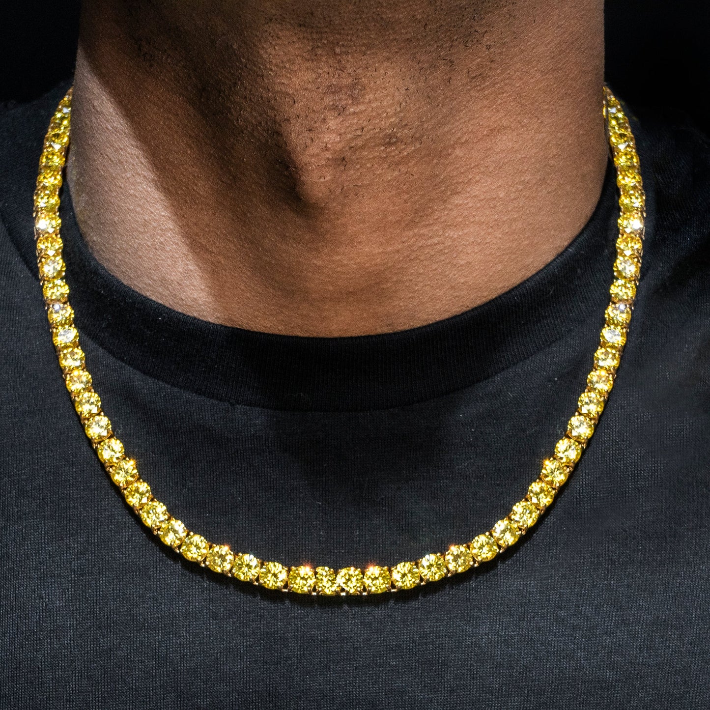 Gold Jewelry -  Mens 14K Gold Yellow Iced Out VVS Canary Tennis Chain