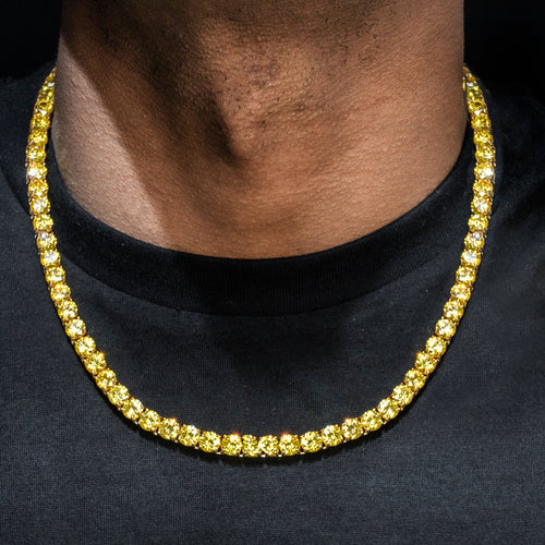 Gold Jewelry -  Mens 14K Gold Yellow Iced Out VVS Canary Tennis Chain