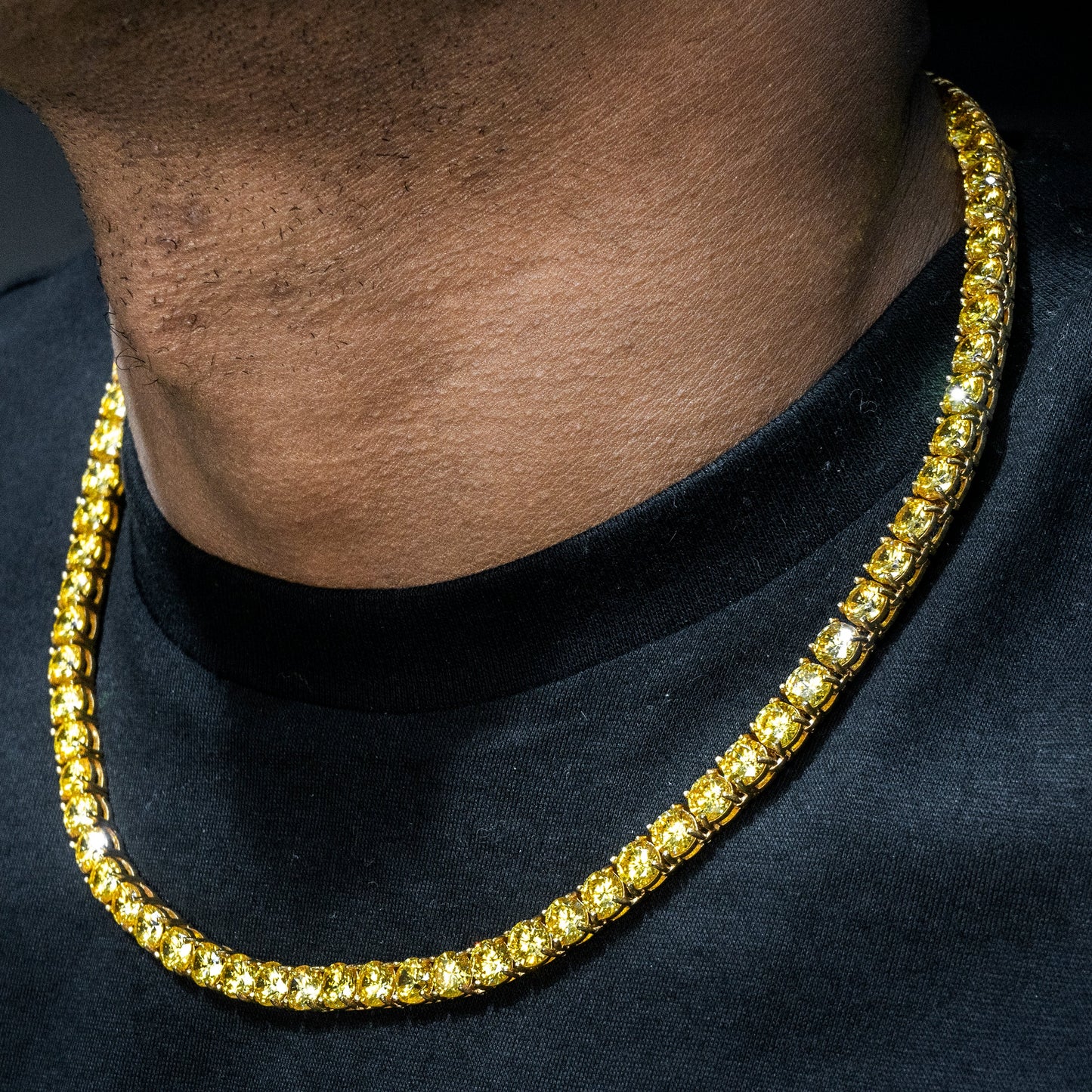 Gold Jewelry -  Mens 14K Gold Yellow Iced Out VVS Canary Tennis Chain