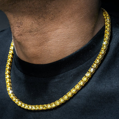 Gold Jewelry -  Mens 14K Gold Yellow Iced Out VVS Canary Tennis Chain