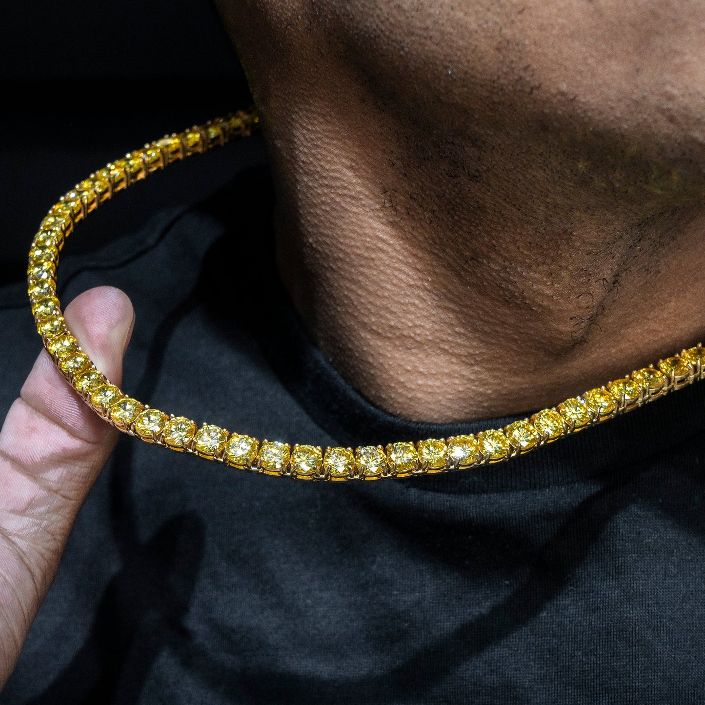 Gold Jewelry -  Mens 14K Gold Yellow Iced Out VVS Canary Tennis Chain
