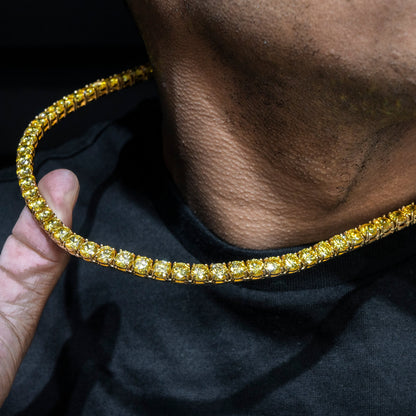 Gold Jewelry -  Mens 14K Gold Yellow Iced Out VVS Canary Tennis Chain
