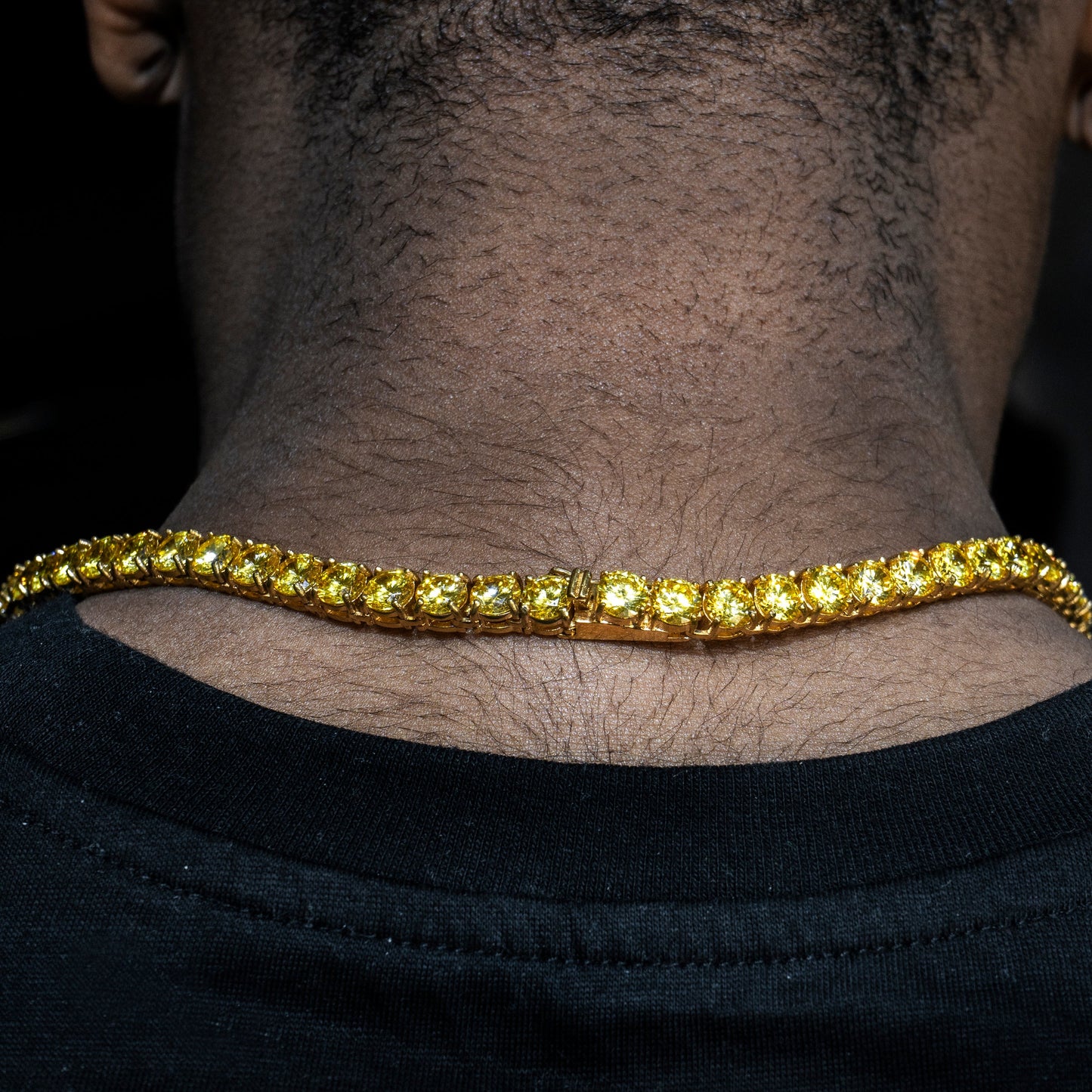 Gold Jewelry -  Mens 14K Gold Yellow Iced Out VVS Canary Tennis Chain