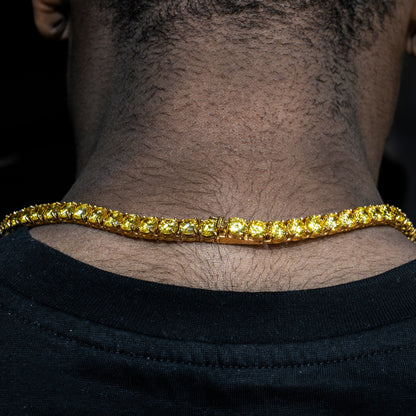 Gold Jewelry -  Mens 14K Gold Yellow Iced Out VVS Canary Tennis Chain